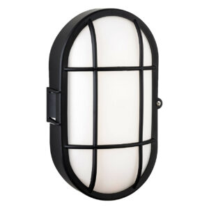 Firstlight Lewis Retro Style LED Oval Bulkhead 9W Warm White in Black and Opal - 3845BK