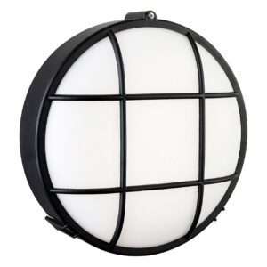 Firstlight Lewis Retro Style LED Round Bulkhead 9W Warm White in Black and Opal - 3846BK