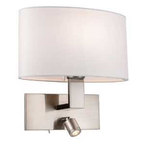 Firstlight Webster LED 2-Light Wall Light 1W Warm White Brushed Steel and Cream Shade - 4938BS