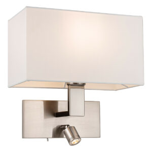 Firstlight Raffles LED 2-Light Wall Light 1W Warm White Brushed Steel and Cream Shade - 4940BSCR