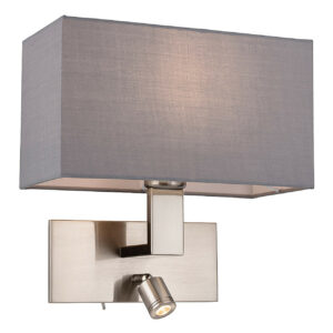 Firstlight Raffles LED 2-Light Wall Light 1W Warm White Brushed Steel and Grey Shade - 4940BSGR