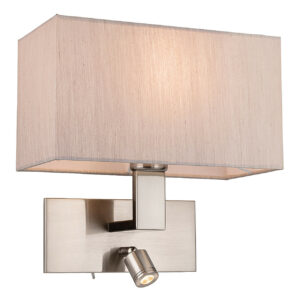 Firstlight Raffles LED 2-Light Wall Light 1W Warm White Brushed Steel and Oyster Shade - 4940BSOY