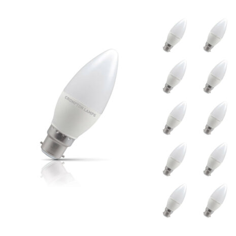 Crompton Candle LED Light Bulb Dimmable B22 5W (40W Eqv) Warm White 10-Pack Opal - 13476