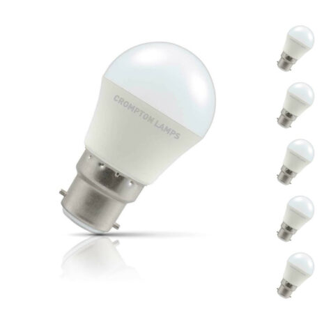 Crompton Golfball LED Light Bulb B22 5W (40W Eqv) Warm White 5-Pack Opal - 13568