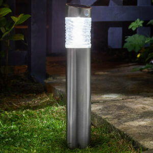 SuperBright Solar Powered LED Bollard Light PHAROS White Brushed Stainless Steel with Motion Sensor - 1001021