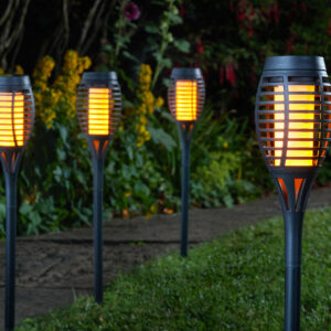 Smart Solar LED Party Flaming Torch Stake Light 5-Pack Warm White Black - 1012000