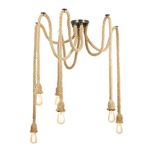 Inlight Napoli 6-Light E27 Pendant Cord Set Pewter & Natural Rope - INL-37829