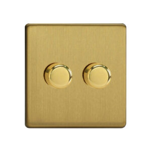 Varilight Screwless LED V-Pro 2 Gang Rotary Dimmer Switch Brushed Brass - JDBP252S