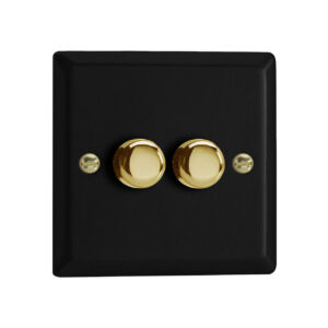 Varilight LED V-Pro 2 Gang Rotary Dimmer Switch Matt Black with Brass Knobs - JYP252V.MB