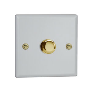 Varilight Vogue LED V-Pro 1 Gang Rotary Dimmer Switch White with Brass Knob - JYP401V.MW