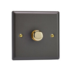 Varilight Vogue LED V-Pro 1 Gang Rotary Dimmer Switch Slate with Brass Knob - JYP401V.SL