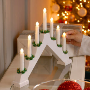 Festive Battery Operated White Candle Bridge with 7 Candles - Warm White LEDs - P014753