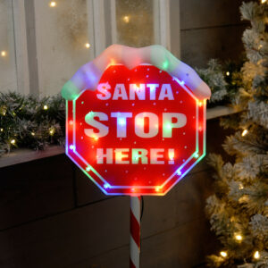 Festive 1m Outdoor Santa Stop Here Sign 30 Multicoloured LEDs - P036401