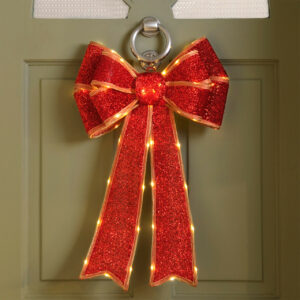 Festive Red Battery Operated Christmas Door Bow with 84 Warm White LEDs - P036711