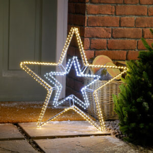 Festive 58cm Dewdrop Double Star Christmas Window Decoration 420 Warm White & White LEDs - P040346