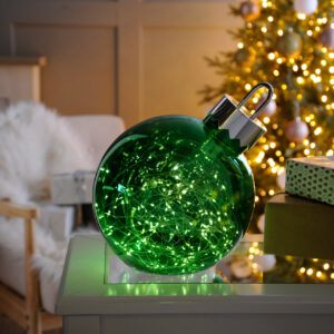 Festive 20cm Battery Operated Green Glass Christmas Decoration 100 Warm White Twinkle Lights - P040811