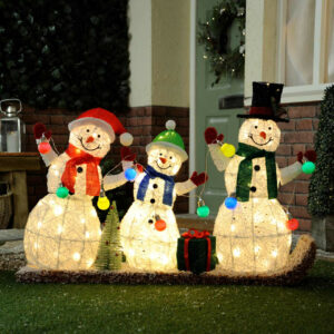 Festive 130cm Lit Snowman Family On Sledge 110 Warm White LEDs - P041759