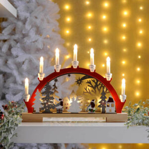 Festive 45cm Battery Operated Lit Robin Scene Red Candle Bridge - P043877