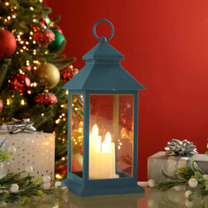 Festive 31cm Blue Lantern With Battery Operated Candles - P044869