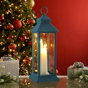 Festive 39cm Blue Lantern With Battery Operated Candles - P044870