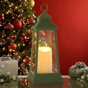 Festive 42cm Green Lantern With Battery Operated Candle - P044871