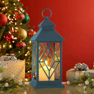 Festive 31cm Blue Deco Lantern With Battery Operated Candle - P044872