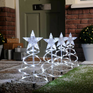 Festive Set Of 4 Spiral Pathfinder Trees Cool White - P045362