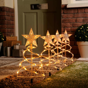 Festive Set Of 4 Spiral Pathfinder Trees Warm White - P045363