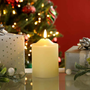 Festive 10cm Battery Operated Wax Firefly Pillar Candle With Timer Ivory - P045482