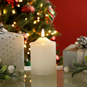 Festive 10cm Battery Operated Wax Firefly Pillar Candle With Timer White - P045483