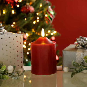 Festive 10cm Battery Operated Wax Firefly Pillar Candle With Timer Red - P045484