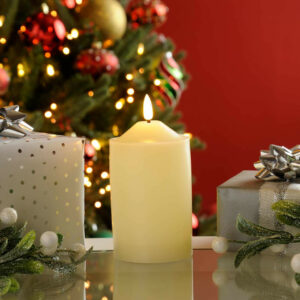 Festive 12.5cm Battery Operated Wax Firefly Pillar Candle With Timer Ivory - P045485