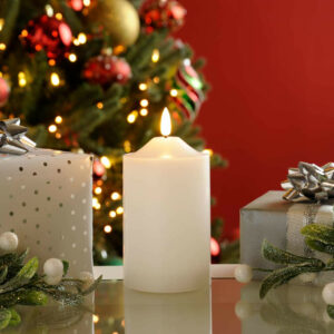 Festive 12.5cm Battery Operated Wax Firefly Pillar Candle With Timer White - P045486