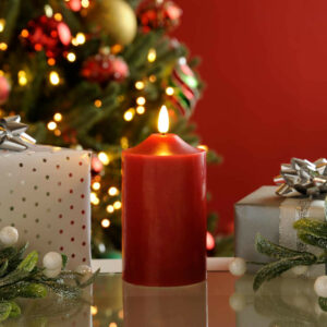 Festive 12.5cm Battery Operated Wax Firefly Pillar Candle With Timer Red - P045487