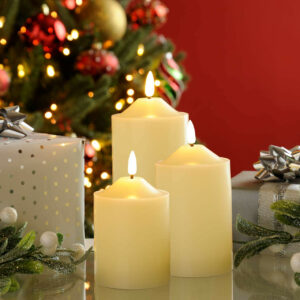 Festive Battery Operated Wax Firefly Pillar Candles With Timer Ivory Pack of 3 - P045488