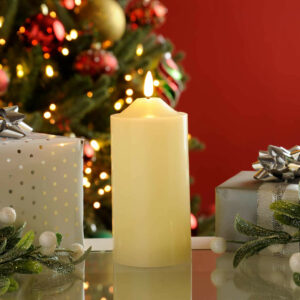 Festive 15cm Battery Operated Wax Firefly Pillar Candle With Timer Ivory - P045488