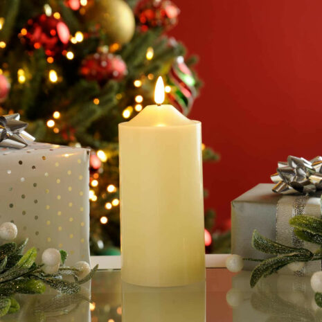Festive 15cm Battery Operated Wax Firefly Pillar Candle With Timer Ivory - P045488