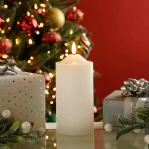 Festive 15cm Battery Operated Wax Firefly Pillar Candle With Timer White - P045489