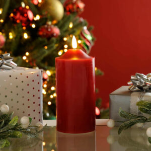 Festive 15cm Battery Operated Wax Firefly Pillar Candle With Timer Red - P045490