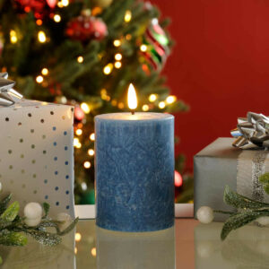 Festive 10cm Battery Operated Wax Firefly Pillar Candle With Timer Blue - P045491