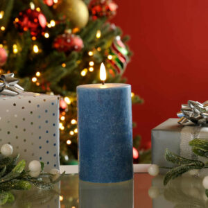 Festive 12.5cm Battery Operated Wax Firefly Pillar Candle With Timer Blue - P045492