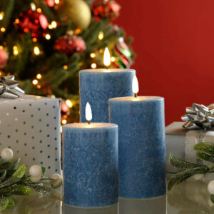 Festive Battery Operated Wax Firefly Pillar Candles With Timer Blue Pack of 3 - P045493