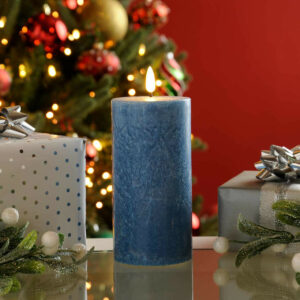 Festive 15cm Battery Operated Wax Firefly Pillar Candle With Timer Blue - P045493