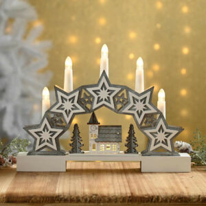 Festive 32cm Battery Operated Lit Star & Village Candle Bridge - P047139