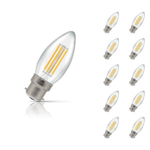 Crompton Candle LED Light Bulb B22 6.5W (60W Eqv) Warm White 10-Pack Filament Clear - 12769