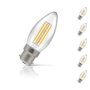 Crompton Candle LED Light Bulb B22 6.5W (60W Eqv) Warm White 5-Pack Filament Clear - 12769