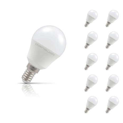 Crompton Golfball LED Light Bulb E14 5W (40W Eqv) Warm White 10-Pack Opal - 13582