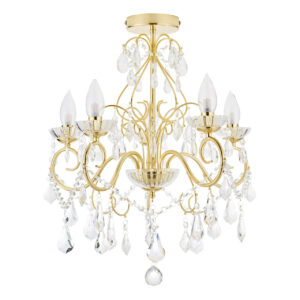 Spa Vela 5-Light Flush Chandelier Crystal Glass and Satin Brass - SPA-19713-SBRS