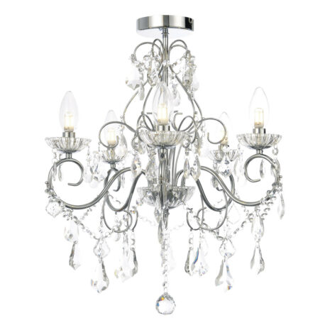 Spa Vela 5-Light Flush Chandelier Crystal Glass and Chrome - SPA-19713-CHR