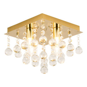 Spa Orlando 4-Light Flush Ceiling Light Crystal Glass and Satin Brass - SPA-24468-SBRS